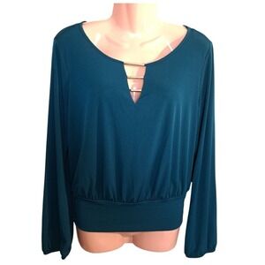 B.Wear Women's Blouse Emerald‎ Green Balloon Sleeves With Elastic Size M
